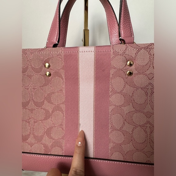 Pink Dempsey Tote Bag 22” in Signature Jacuard with Stripe and Coach Patch - Picture 6 of 14